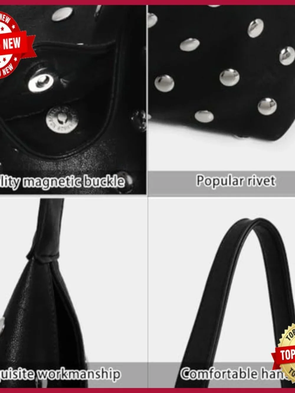Large Vegan Leather Studded Hobo Bag with Faux Fur Lining